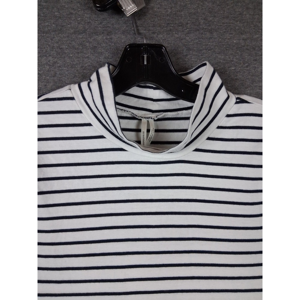 Anthropologie Womens Shirt Medium Black Stripe Turtleneck Casual Nautical